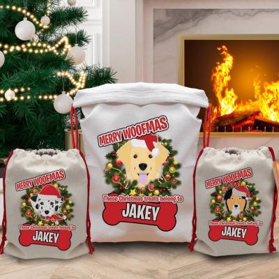 China Christmas Gift Bag Personalized Collie-Doberman-Rottweiler-Dalmatian Boxer Canvas Sled Dog Lab Bag-Santa Pets Gift Bag Dog Christmas Gift Bag for sale