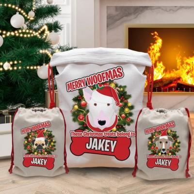 China Christmas Gift Bag Personalized Dog Christmas Sack Canvas Pets Gift Bag-Santa Return Bulldog-Yorkie-Chiwawa Terrier-Bulldog-Greyhound-French Pets for sale