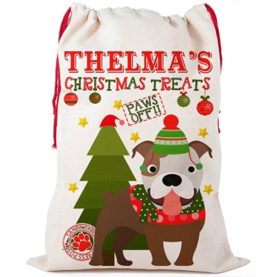 China Gift Bags Personalized Staffordshire Bull Terrier Christmas Bag Dog Storing Santa Treat Pet Xmas Bag for sale