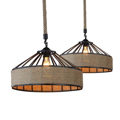 China Retro Round Iron Chandelier E27 Decoration Vintage Hemp Pendant Lights for sale