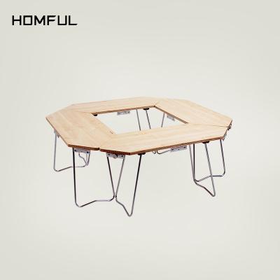 China Portable Folding Quilting Camping Glamping Homful Camping Furniture Stainless Steel Outdoor Durable Maple Plywood Quilting Wood Table for sale