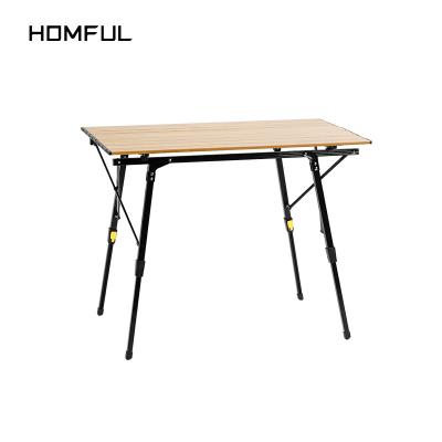 China HOMFUL Modern New Arrival Outdoor Camping Folding Table Wood Grain Adjustable Table for sale