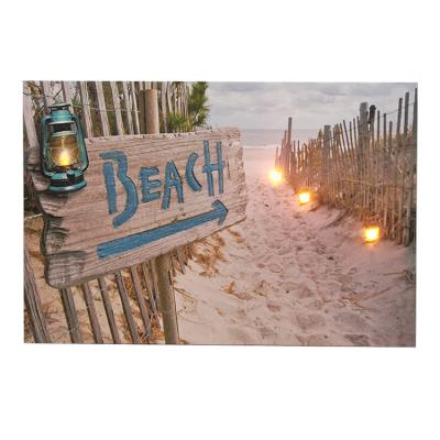 China Customizable Wooden Wall Mural With LED Modern Style Beach Seaside Trail ArtWall Painting Swimming Wall Decoration for sale