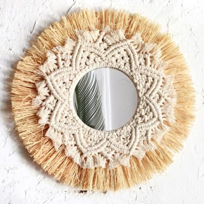 China Lafite Nordic Hot Selling Nordic Mirror Grass Mirror AHOME Storage Basket Kids Room Wall Weave Decor For Boho Wall Art for sale