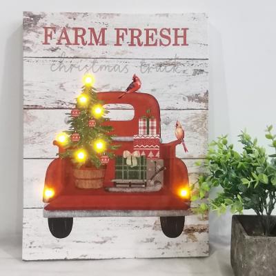 China Customizable Led Light Wall Decoration Painting Light Up Farmhouse ChristmasCanvas Candles Truck Christmas Tree Wall Cool Painting Mural for sale