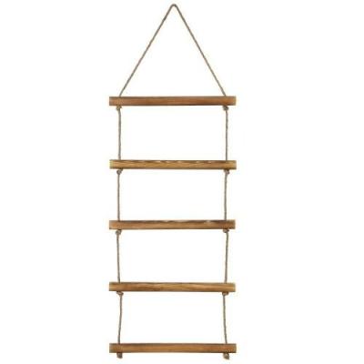 China AHOME Heater Wall Hanging Brown Rope Toilet Storage Towel Ladder Rack Natural Wood Bathroom for sale