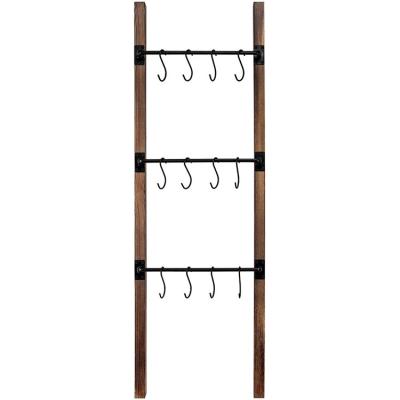 China AHOME Heater Burnt Wood Wall Leaning Bracket Hangs Towel Ladder Wood Rack for sale