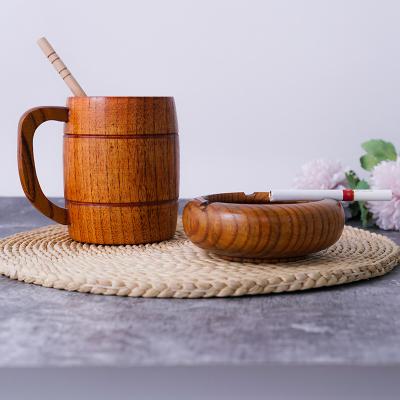 China Stored Vintage Cigarette Wooden Bowls And Cups Custom Wood Ashtray Antique Decorative Indoor Outdoor Use for sale