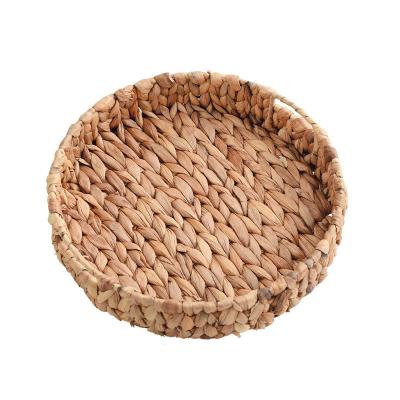 China AHOME Hot Sale Custom 28cm Large Water Hyacinth Ottoman Leaf Basket Hyacinth Eco-friendly Rattan Tray For Household for sale