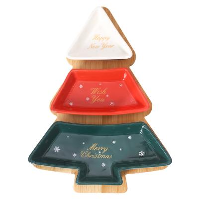 China Asian AHOME Ceramic Snack Dish, Fruit Dish, Tableware, Christmas Tree Irregular Bamboo Tray for sale