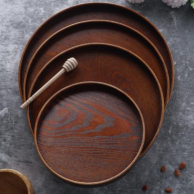 China Factory Stocked Wholesale Lacquer Round Dish Hotel Restaurant Old Wooden Dish Customized Dish For Kitchen Wood Trays for sale