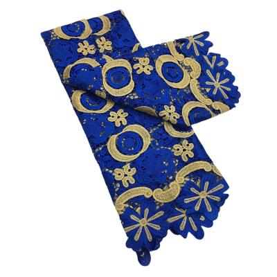 China Beautifical Blue African Guipure Lace Fabric Cord Lace New Product Viable New Design for sale