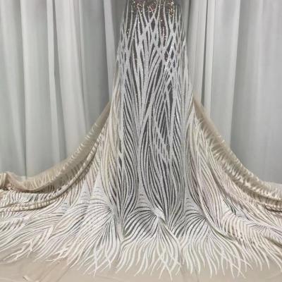 China Viable; Hot Selling Luxury Water Soluble Sparkle Pink Bonded Glitter Chantilly Lace Fabric For Wholesale Price Nigeria Net Sequins Tulle Wedding Dress for sale