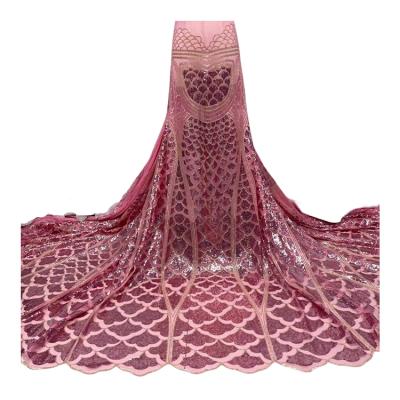 China 2022 Shrink-resistant colorful embroidery sequin colorful clothing material lace fabric froafrican dress with stone for sale