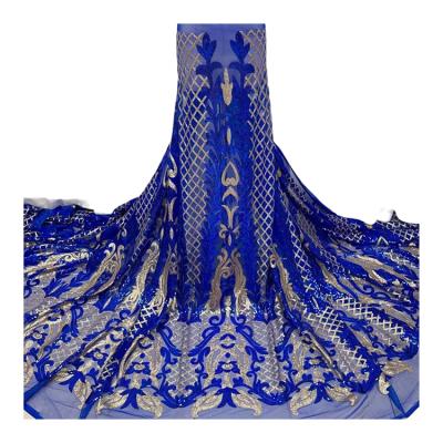 China 2022 Wholesale High Quality Dubai African Bridal Sequin Embroidery Lace Fabric Shrink-resistant Sequin Lace Fabric In Stock for sale