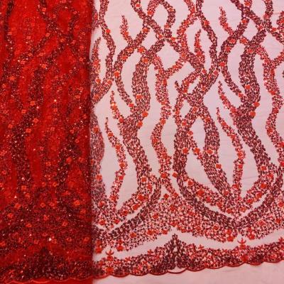 China Viable Beaded Lace Fabric Beads Sequins Embroidery Fabric French Net Lace For Evening Dress for sale