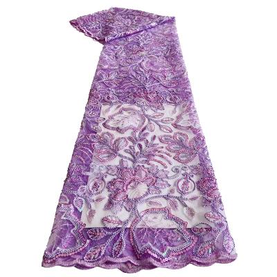 China Viable Polychromatic Beaded Lace Fabric By The Yard Sequined Beaded Fabric for sale