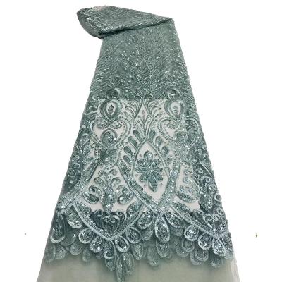 China Viable Multicolor Beaded Fabric Bridal Lace Fabric Beaded Wedding Dress Fabric Sequin Bead for sale