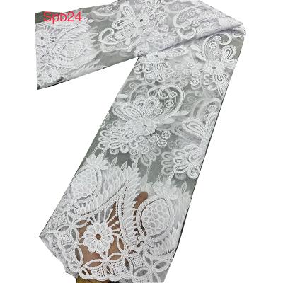 中国 Viable White Bridal Dress Embellishments African Wedding Wrap Polyester Lace Fabric Lace Fabric With Sequins 販売のため