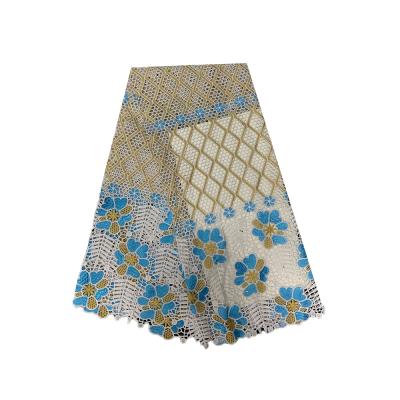 China Sustainable African Rope Lace Fabric With Blue Stones High Quality Power Rope Lace for sale