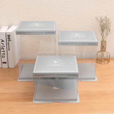 China Handmade Custom Wedding Plastic Cake Box X12 X 12 X 6 Transparent Clear 6 12 Inch Birthday Square Cake Box With Ribbon for sale