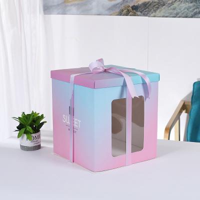 China 2021 Materials Popular Clear Square Gradient Color Paper Birthday Cake Recycled Hot Selling Foldable Box for sale