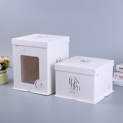 China Custom Tall Transparent Clear Cake Box Handmade Wedding Birthday White Paper Cake Box With Window for sale