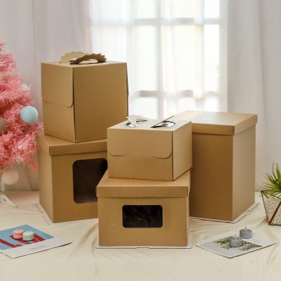 China Recycled Materials Fit Birthday Handle Cake Box Foldable Paper Gift Box With Window for sale