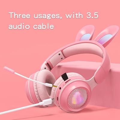 China BT 5.0 Wireless Unicorn Earphone Cute LED Earphone For Girls Mini Adjustable Headband Unicorn Cat Headset for sale