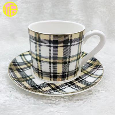 China Best Viable Check Hoop Pattern Gingham OUFU Lattice Pattern Tea Cups and Saucers Tea Cups for sale