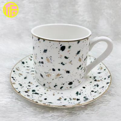 China Durable Gold Wave Black Flower Ceramic OUFU Mugs Suppliers Mugs Tea Cups Set for sale