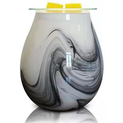 China Marbling Glass Oil Burner Home Fragrance Oil Burner Chinese Marble Wax Heater Incense 3D Electric Tealight Burner Glass Oil Burner for sale