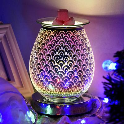 China 3D Chinese Incense Feather Glass Adjustable Oil Burner Touching Electric Wax Melt Aromatherapy Aroma Wax Melt Light Custom Censer for sale