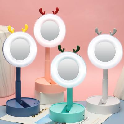 China Handheld Fashion OEM Brand Lighted Make Up Mirror Wholesale Custom Round Plastic Fancy Makeup Lighted Led Cosmetic Mirror With Led Light for sale