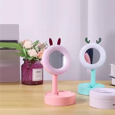 China Free Shipping Mini Portable Round Folding Table Lighted Lighted Makeup Mirror Led Vanity Mirror Lights Table Vanity Mirror With Lights for sale