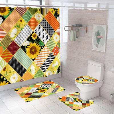 China Dirty Sustainable Hot Shower Curtain And 100% Rugs Polyester Fabric Luxury Bathroom Shower Curtains And Mats for sale