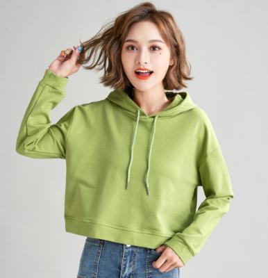 China Custom Solid Color Logo Women's Pullover Sweatshirt Top Hoodies Viable Casual Loose Long Sleeve Crop Top for sale