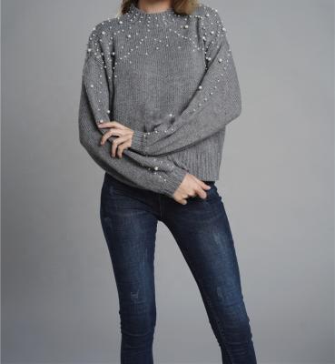 China Lantern Sleeve Pullover Anti Shrink Sweater Beaded Sequin Cropped Sweater for sale