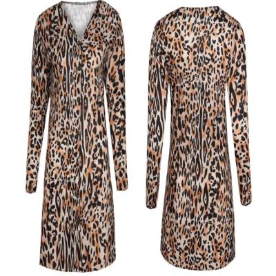 China Women's Anti-Shrink Leopard Print Button Down Lightweight Open Front Shirt Coat for sale