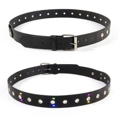 China With Colorful New Design LED Light Grommet Belt PU Leather Belt Light Gothic Punk Style Creative Gifts for sale