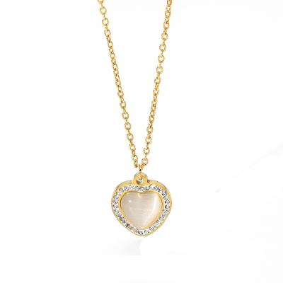 China FASHIONABLE Natural Gold Plated Clavicle Chain Zircon Heart Jewelry Necklace 18K Cat Eye Stone Stone Stainless Steel Necklace for sale