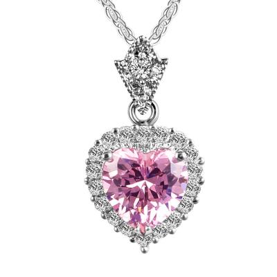 China Simple Rose Silver Plated CLASSIC Diamond Engagement Party Necklace Zircon Heart Necklace Fashion Jewelry for sale