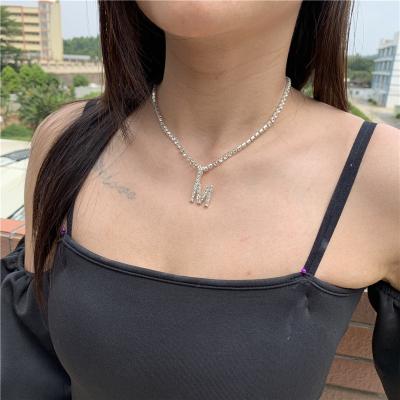 China High Quality Beautiful Design Initial Charms Customer Scarves With Tennis Zircon Chain Personalized Alphabet Initial Necklace for sale