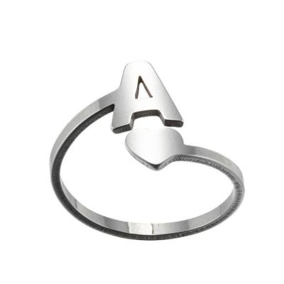 China Hiphop Hand Ornaments 26 Letter Lady Ring Heart Letter Ring Temperament Simple Love English Alphabet Ring for sale