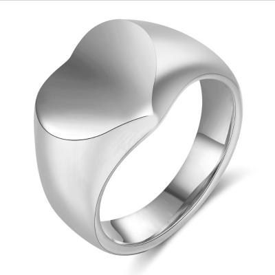 China Gold Stainless Steel Heart Shaped Ring Big Heart Shape Rings High Quality Minimal Seal Rings For Women And Men for sale