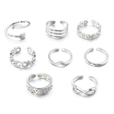 China FASHIONABLE Hot Selling Copper Alloy Silver Color Designed Accessories Women's Toe Ring Sets 8 Rings For Women for sale