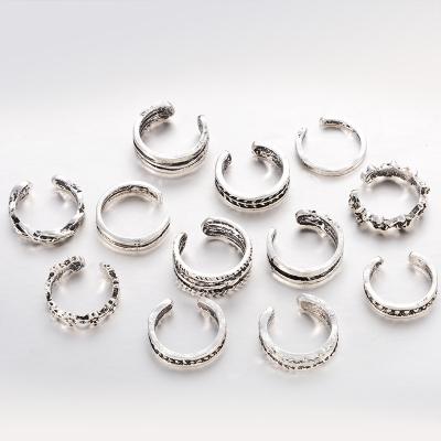 China New Vintage Jewelry Silver Color Top Quality Multiple Adjustable Foot Ring Set 12 Rings In 1 For Women for sale