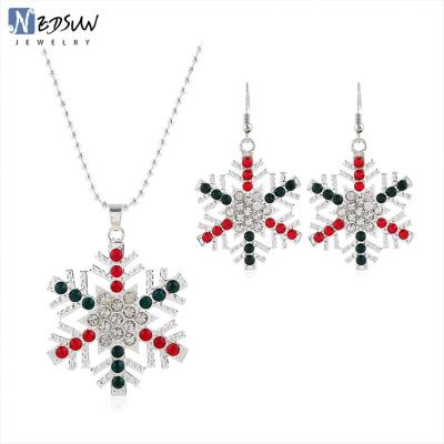 China European New and American Hyperbole Alloy Diamond Set Snowflake Earrings Personality Christmas Snowflake Necklace Clavicle Chain Color Set for sale