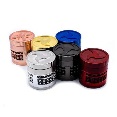 China Hot Selling Multifunctional Border 63mm Four Layer Flat Zinc Alloy Herb Grinder Smoker for sale