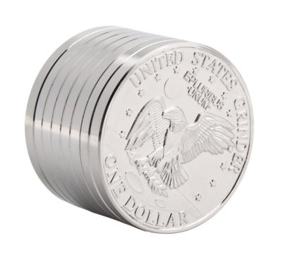 China Multifunctional Three-Layer Silver Dollar Coin Cigarette Grinder Zinc Alloy Gift for sale